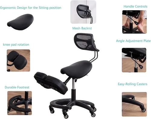 Miniatura 4 de HM&DX Silla ergonómica de rodillas con soporte para la espalda, silla de postura mejorada con patas cruzadas para oficina en casa, asiento en ángulo