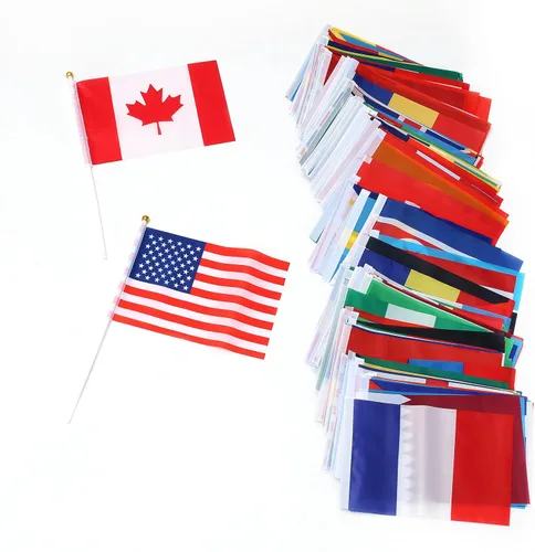 Miniatura 6 de Bandera de 200 países, banderas deportivas de palillo de país, parte superior redonda de mano pequeña en palo, bandera de países del mundo en cada