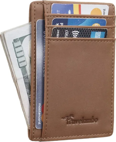 Miniatura 2 de Travelambo - Cartera de piel minimalista con bolsillo frontal, tamaño mediano, cartela delgada, RFID