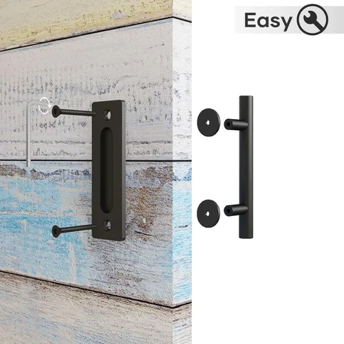 Miniatura 5 de EaseLife Paquete de 2 manijas y tiradores de puerta corrediza de granero de 10 pulgadas, juego de herrajes rústicos de doble cara, resistente, Negro