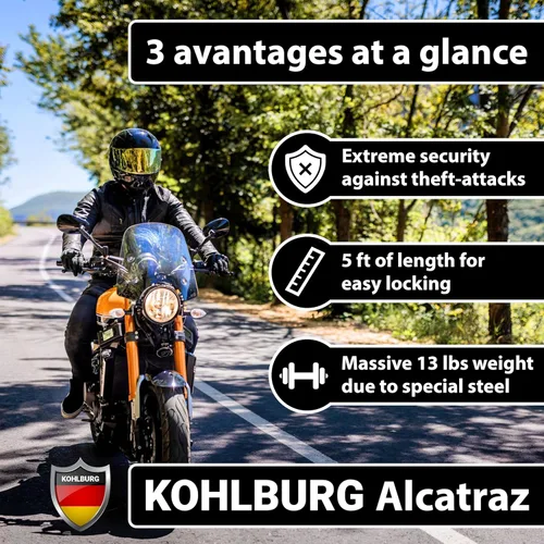 Miniatura 7 de KOHLBURG Cerradura de cadena de seguridad para motocicleta de 13 libras, 5 pies de largo con nuestro nivel de seguridad alemán más alto 15plus