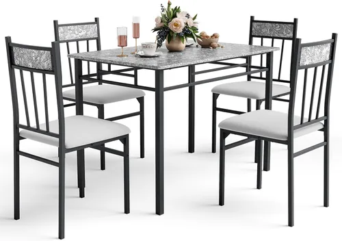 Miniatura 9 de NAFORT Juego de mesa de comedor para 4, mesa rectangular de vidrio templado de 48.5 pulgadas con 4 sillas de comedor de piel sintética negra, mesas