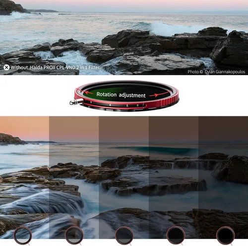 Miniatura 4 de Haida Filtro ajustable VND+CPL 2 en 1 ND8-ND128 de 2.835 in (3-7 paradas) para lente de cámara, polarizador de nanorrevestimiento múltiple + filtro