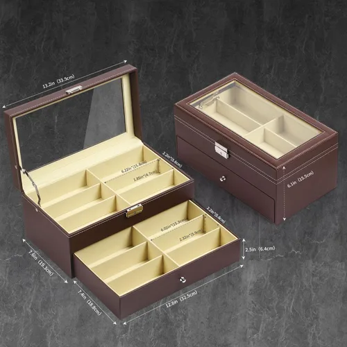 Miniatura 23 de AUTOARK AW-023 - Organizador de cuero para guardar lentes de sol, 12 piezas, color negro, AW-023