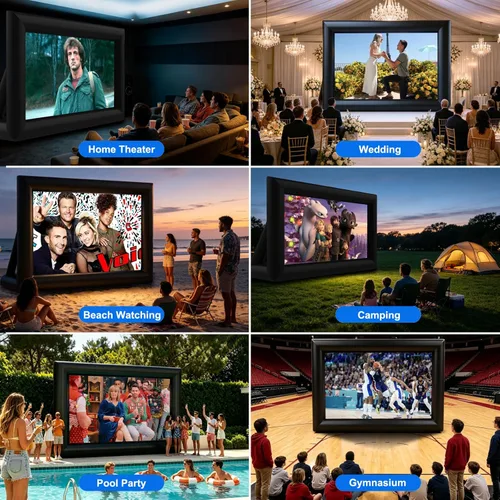 Miniatura 3 de GYUEM - Pantalla de proyector inflable portátil de 20 pies para películas; paquete de enorme pantalla de proyección de cine soplada con aire