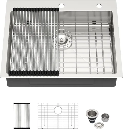 Miniatura 30 de Kichae Fregadero de Cocina de 21x20 Pulgadas, Fregadero de Barra Pequeño, Fregadero de Acero Inoxidable, Montaje Superior, Montaje Inferior