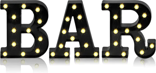 Mudder 3 letreros iluminados de marquesina de 8.9 x 23.7 x 1.8 pulgadas, letrero de barra con luz LED, letras del alfabeto, luz nocturna alimentada