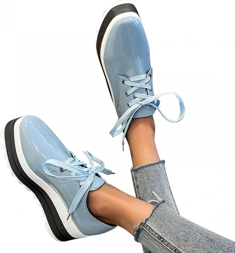 Hbeylia Zapatos deportivos de moda de plataforma para mujeres y niñas, estilo casual, vintage, con cordones, tacones altos gruesos, parte superior