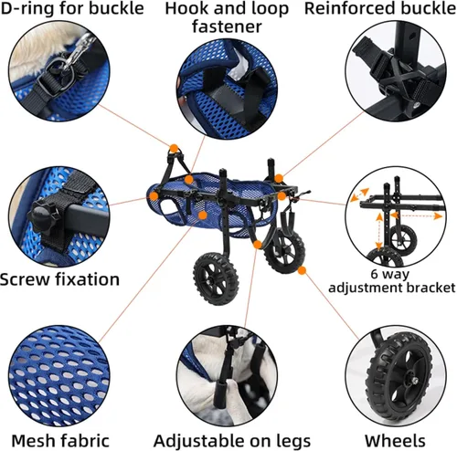 Miniatura 3 de Silla de ruedas mejorada para patas traseras, silla de ruedas ajustable para perros pequeños para discapacitados, lesionados, paralizados, perros