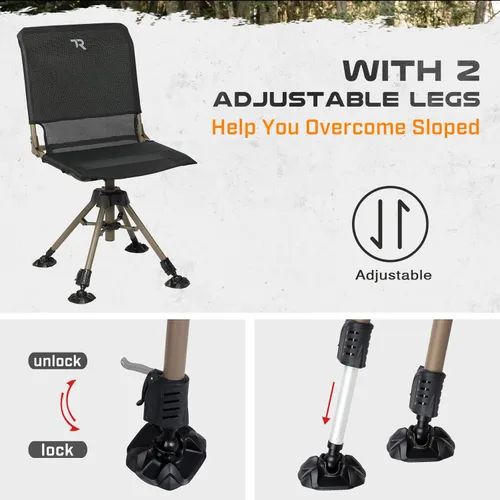 Miniatura 5 de TR Silla de Caza Térmica Giratoria de 360 Grados, Capacidad de 400 libras Silenciosa, 4 Patas de Altura Ajustable, Asiento Acolchado Cómodo, Silla