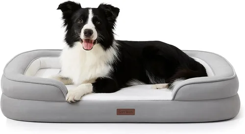 Miniatura 12 de Soft Touch - Cama ortopédica XL para perros grandes con parte superior de pelo sintético, sofá para mascotas impermeable con funda extraíble y Gris