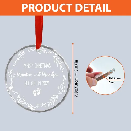 Miniatura 5 de Adorno de cristal personalizado para anuncio de bebé, adorno de Feliz Navidad, abuela y abuelo te veo en 2024, regalo de abuelos promocionados