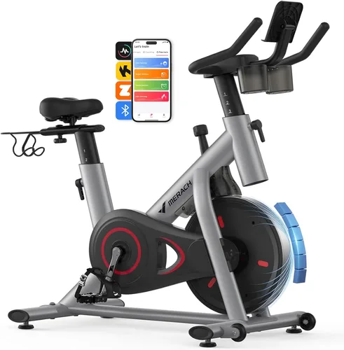 Miniatura 12 de MERACH Bicicleta de Ejercicio, Bicicleta Estática con Pastillas de Freno y App Exclusiva, Bicicleta de Ciclismo Interior de Bajo Ruido con Capacidad