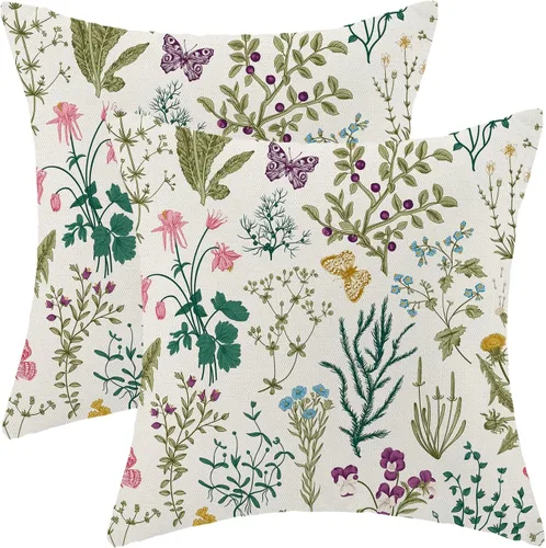 Miniatura 44 de AEIOAE Fundas de Almohada de Primavera 12x20 Pulgadas Juego de 2, Fundas de Almohadas Decorativas de Flores Silvestres y Plantas Verde Salvia