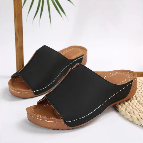 Miniatura 6 de Sandalias ortopédicas para mujer con soporte para el arco, cómodas sandalias ortopédicas de verano con puntera abierta Negro