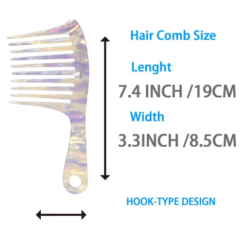 Miniatura 4 de D1 peine de dientes anchos de 7.4 pulgadas para una fácil portabilidad. Adecuado para mujeres y niñas cabello rizado, rizado y apretado, el diseño