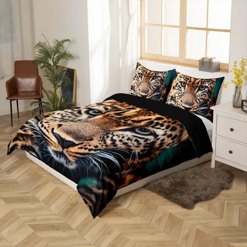 Miniatura 3 de Erosebridal Funda de edredón de leopardo, guepardo, funda de edredón de animales de sabana africana, juego de ropa de cama con estampado de leopardo
