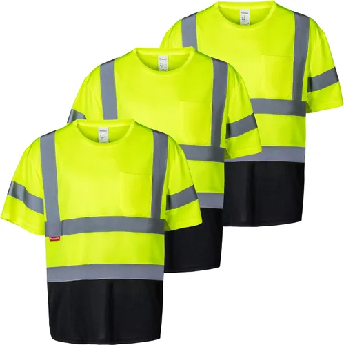 Miniatura 14 de ProtectX Camiseta de seguridad reflectante de manga corta de alta visibilidad, camisas de alta visibilidad transpirables resistentes para hombres