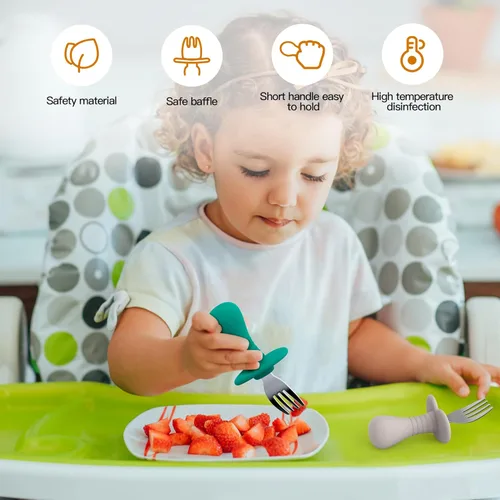 Miniatura 2 de Juego de 4 tenedores para bebés, utensilios de autoalimentación con asas de silicona suave, acero inoxidable 18/8, antiestrangulamiento y sin BPA 4