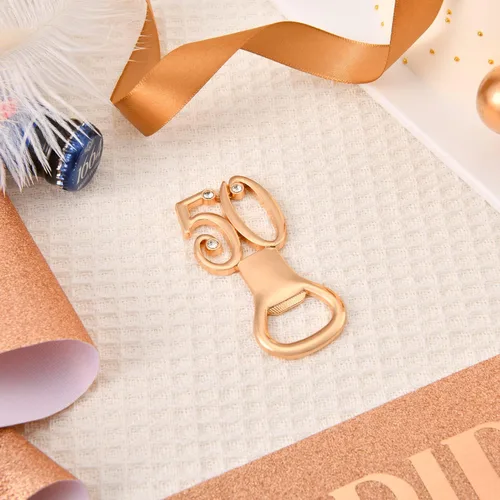 Miniatura 7 de 50 recuerdos dorados de fiesta de cumpleaños número 50 con diamantes de imitación, perfectos para invitados, 50 abridores de botellas de cerveza