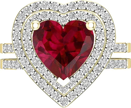 Miniatura 43 de Dazzlingrock Collection Juego de anillos de compromiso de doble halo con diamantes naturales redondos y piedras preciosas creadas en laboratorio