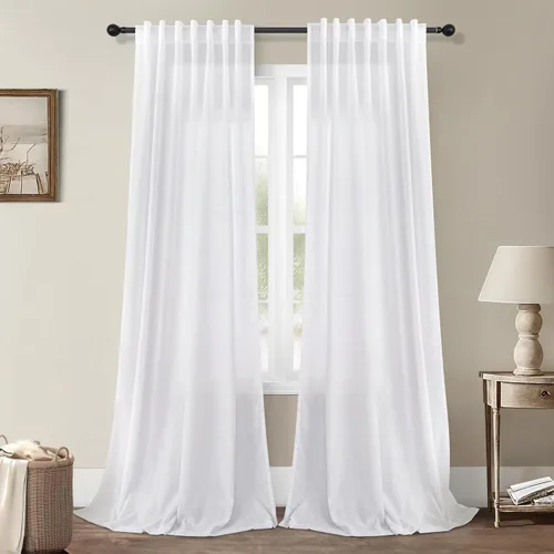 Miniatura 13 de Cortinas Largas de Lino de Lino 108 Pulgadas de Longitud para Sala de Estar 2 Paneles Bolsillo de Pestaña Trasera Cortinas Grandes para Ventana Saco