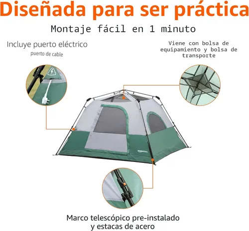 Miniatura 3 de Amazon Basics Tienda de campaña instantánea con lluvia, resistente a la intemperie, instalación rápida