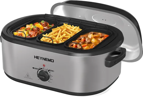 Miniatura 11 de Horno asador eléctrico de 22 cuartos de galón, asador de pavo con diseño de tapa que se baña automáticamente, horno asador eléctrico grande de acero