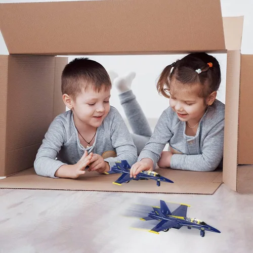 Miniatura 6 de ArtCreativity Jets de ángel azul F-18 fundidos a presión jumbo con mecanismo de retroceso, juego de 2, juguetes de combate de avión de metal fundido