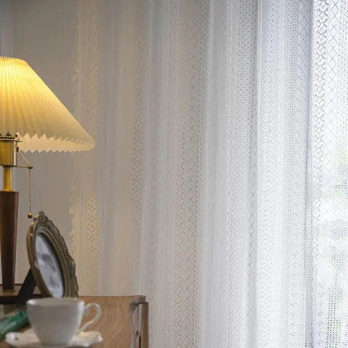 Miniatura 21 de Deeprove Cortinas bohemias para dormitorio, rayas huecas de ganchillo crema y estampado floral, tela de lino de algodón, con borlas beige bohemias