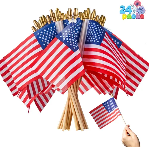 JOYIN 24 banderas americanas pequeñas en palo de 4 x 6 pulgadas, mini banderas americanas para decoración del 4 de julio, celebración del día de los