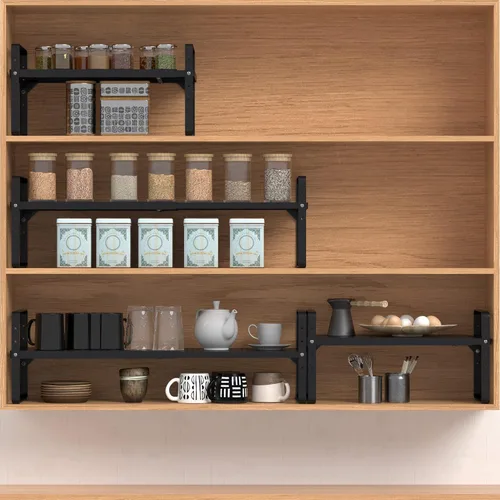 Miniatura 4 de Organizador de estantes ampliables de metal ajustable para especias, estantes de almacenamiento independientes para armario de cocina, debajo
