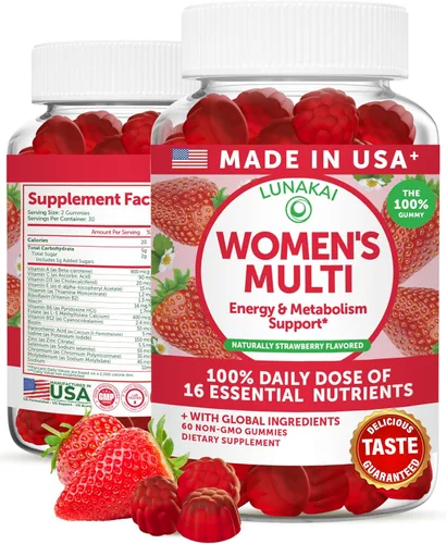 Miniatura 11 de Lunakai Gomitas multivitamínicas hechas en Estados Unidos para mujer, deliciosas vitaminas diarias 16 para mujeres, bienestar, energía y apoyo