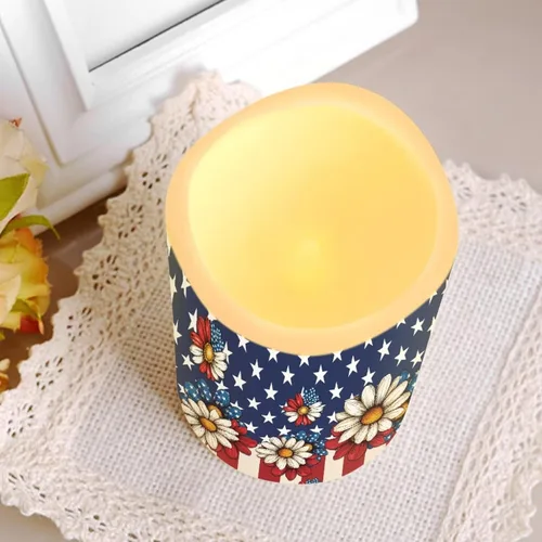 Miniatura 6 de Jeiento American Flag Flameless Candles 4 Pack 4th of July Home Decoration Flower American Flag LED Candles Battery Operated with Timer Remote