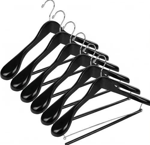 DEILSY™ Perchas negras para hombre con barra antideslizante para pantalones y gancho giratorio de 360°, perchas de madera con acabado liso, colgador