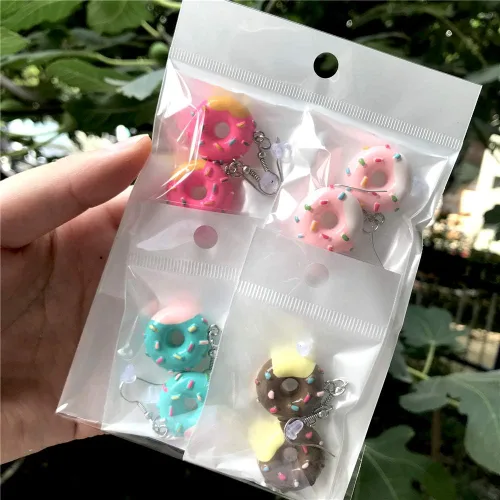 Miniatura 7 de Juego de 4 pares de pendientes de resina para mujer y niña, diseño de donut