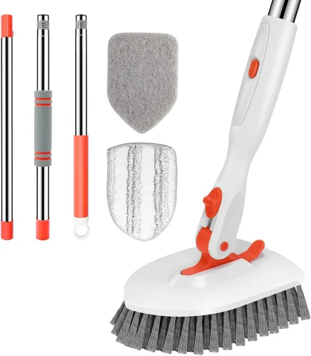 SetSail Cepillo de ducha 3 en 1 con mango largo ajustable de 52 pulgadas y 3 cabezales de cepillo de repuesto desmontables para limpiar baño,