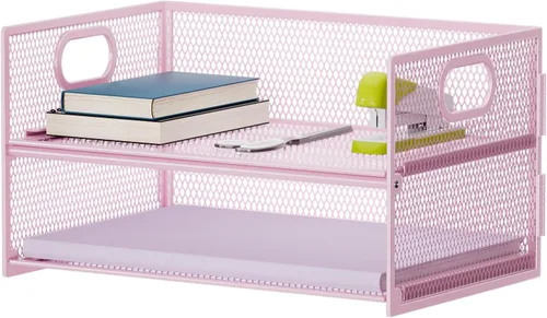 Miniatura 14 de Marbrasse Bandeja organizadora de papel de 2 niveles, organizador de archivos de malla con asa, organizador de escritorio clasificador de papel