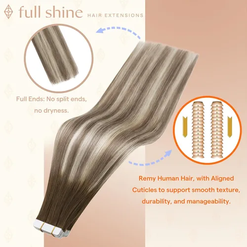 Miniatura 2 de Full Shine - Extensiones de cabello con cinta adhesiva de 18 pulgadas, 1.76 oz, 20 extensiones de cabello de trama de piel, color 3 que se desvanece