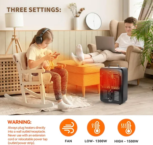 Miniatura 5 de BEYOND HEAT Milkhouse - Calentador eléctrico de 1300 W/1500 W con termostato, 3 ajustes de calor, seguro y silencioso para el hogar, garaje, taller