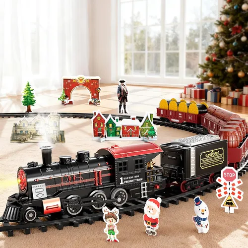 Miniatura 6 de NIPLOOOW Juego de tren para niños de 3 a 5 años, juguete de tren eléctrico con sonido realista, luces y humo para debajo del árbol de Navidad