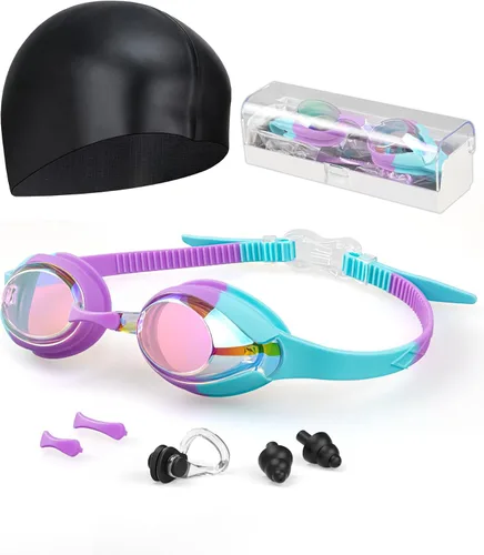 Miniatura 10 de Gafas de natación para niños, antivaho y protección UV con gorro de natación para niños de 3 a 15 años