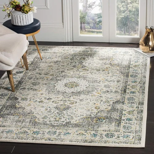 SAFAVIEH Evoke Collection EVK220B Medallón oriental shabby chic de 2'2" x 4', color gris/dorado, no desprende pelusa, alfombra de acento para sala