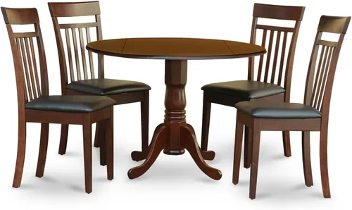 East West Furniture DLCA5-MAH-LC - Juego de muebles de comedor de 5 piezas, incluye una mesa de cocina redonda con gotas y 4 sillas de comedor