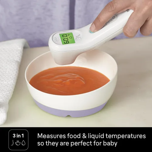 Miniatura 3 de Termómetro Braun sin contacto de 3 en 1 para adultos, niños y bebés, mide la temperatura de la frente, líquidos y alimentos, precisión profesional
