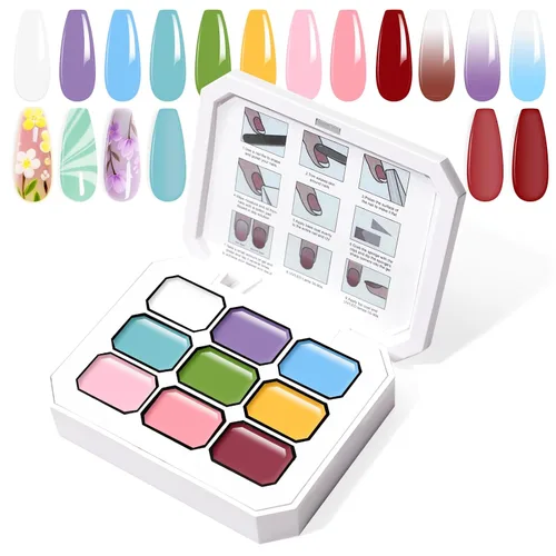 Miniatura 28 de Juego de esmaltes de gel con gradiente, 9 colores ombre, esmalte de gel para uñas rojo, marrón, azul claro, rosa, esponjado para pigmento, Pat Aura