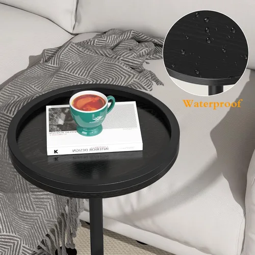 Miniatura 8 de Mesa auxiliar pequeña, mesa de bebidas, mesa auxiliar redonda ajustable en altura, mesa auxiliar de pedestal para espacios pequeños en sala