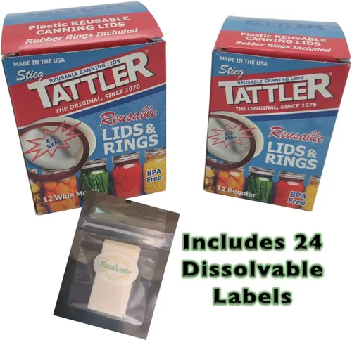 Miniatura 8 de El paquete de tapas reutilizables para conservas incluye 12 tapas y anillos de boca ancha y 12 de boca regular y 24 etiquetas solubles para tarros
