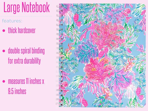 Miniatura 3 de Lilly Pulitzer Cuaderno grande en espiral de tapa dura, 11 x 9.5 pulgadas con 160 páginas rayadas universitarias, Cay to my Heart