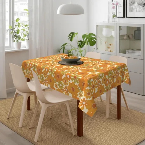 Miniatura 8 de Cafl Mantel retro con diseño de girasol de los años 70, sin arrugas, para picnic, cocina, vacaciones, comedor, rectangular, poliéster lavable